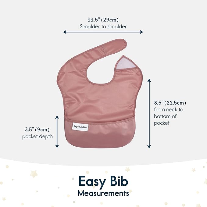 Tiny Twinkle Mess-Proof Baby Bibs for Eating | Waterproof, Wipeable Toddler Bibs with Catch-All Pocket | Feeding Bibs for Girls & Boys(5 Pack,Girl Solids)