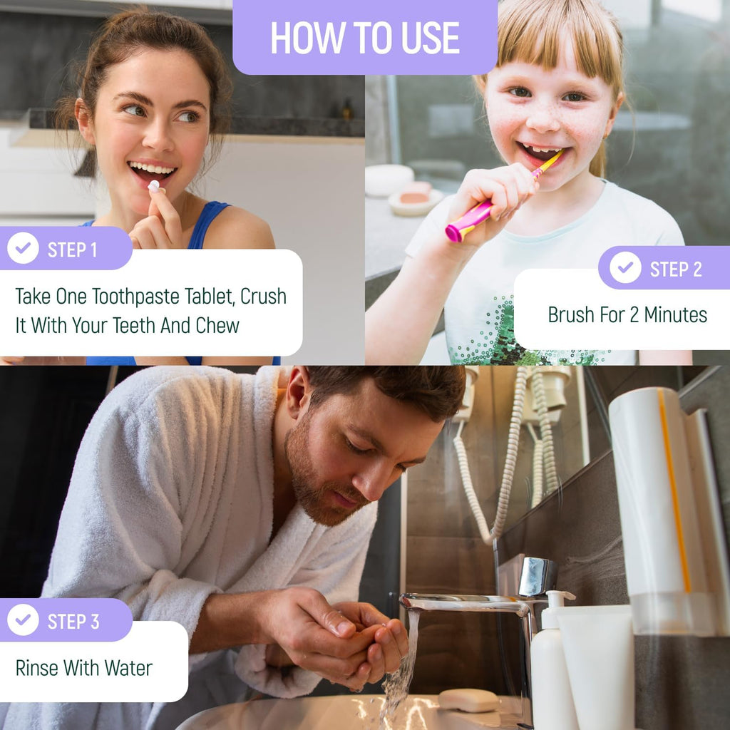 200 Pack Natural Toothpaste Tablet Bits - Chewable Mouthwash Whitening Bite Tablets for Teeth SLS & Fluoride Free Eco & Travel Friendly - Zero Waste Packaging - Mint & Activated Charcoal (Peppermint)