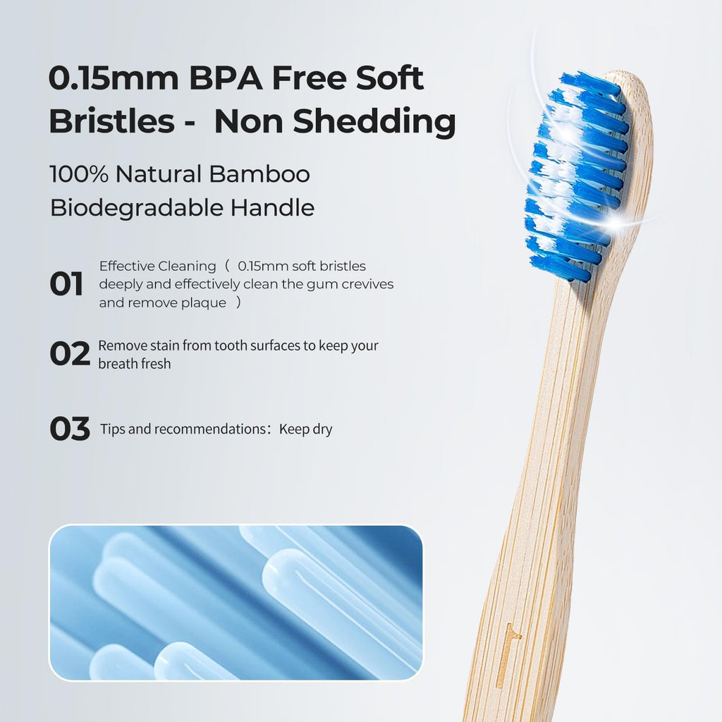 Bamboo Toothbrushes 10 Count, BPA-Free, Soft Plant-Based Tapered Bristles, Natural Wooden Toothbrush for Adults, Biodegradable Compostable Travel Tooth Brushes