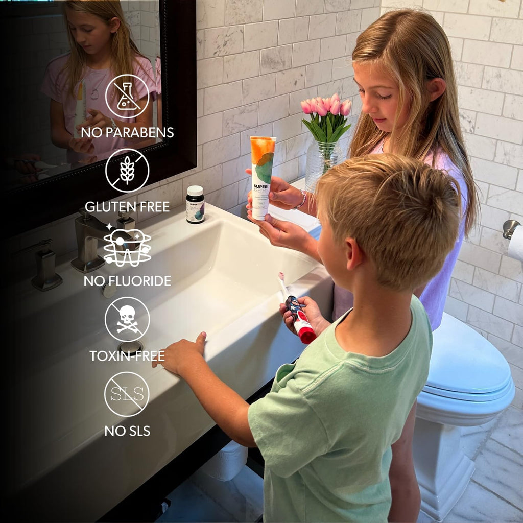 SuperTeeth Prebiotic Mineral Toothpaste for Adults & Kids with Hydroxyapatite | Fights Cavities & Plaque Buildup | Breath Freshener | Fluoride Free & SLS Free | Remineralizes Teeth | USA-Made | Mint