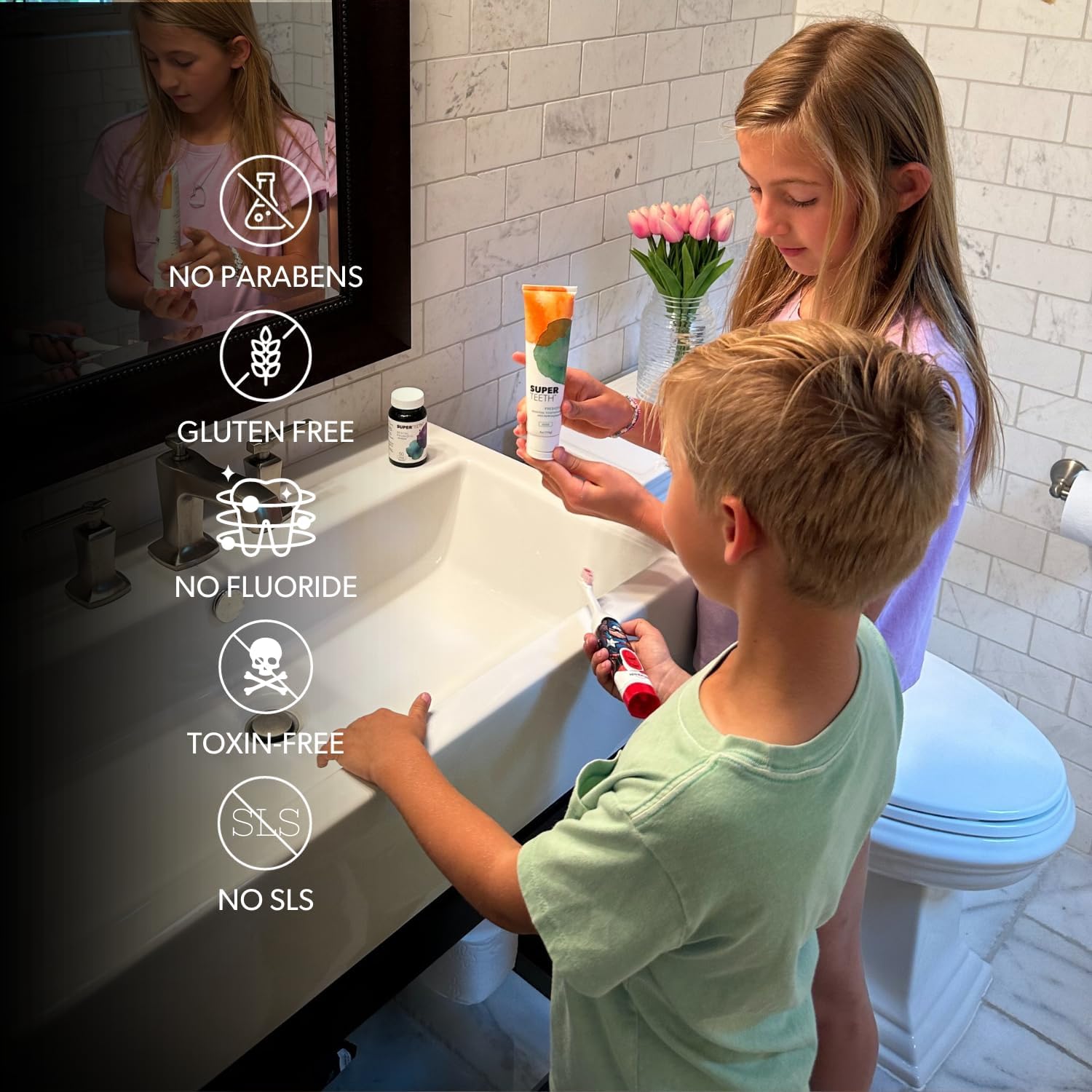 SuperTeeth Prebiotic Mineral Toothpaste for Adults & Kids with Hydroxyapatite | Fights Cavities & Plaque Buildup | Breath Freshener | Fluoride Free & SLS Free | Remineralizes Teeth | USA-Made | Mint