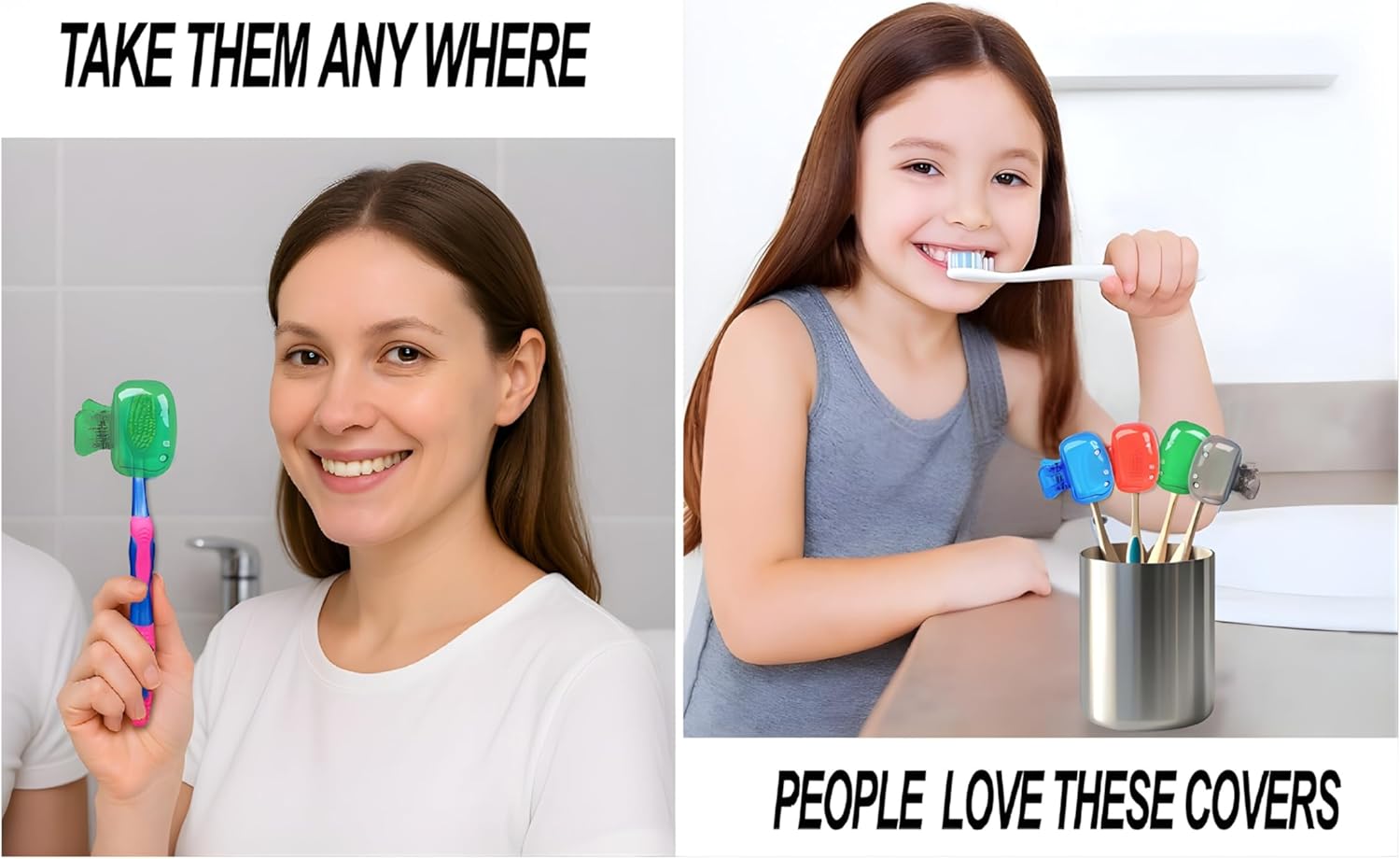 Toothbrush and Covers Kit – Portable Toothbrush Protector Caps, Plastic Travel Case & Brush Pods for Manual & Electric, Travel, Camping (Covers 4 Pack with 4 toothbrushes)