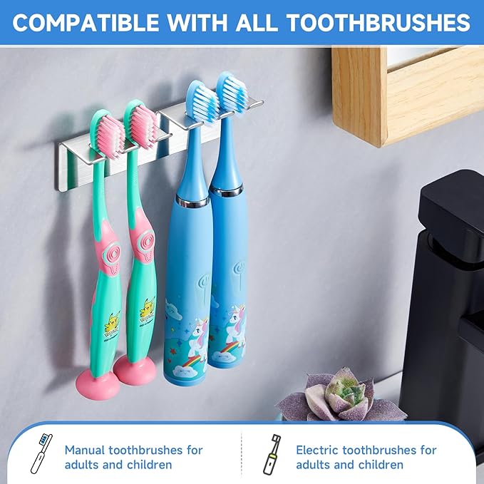 Toothbrush Holders Wall Mounted, Stainless Steel Toothbrush Holder, Electric Toothbrush Holder for Bathroom, Adhesive Toothbrush Organizer, Electric Toothbrush Head Holder, Razor Holder for Shower