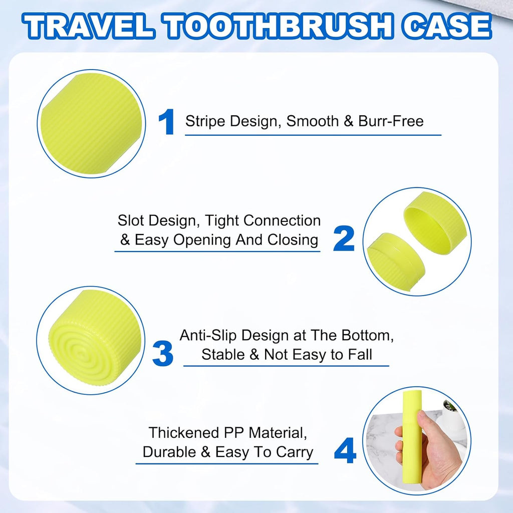 uxcell 2Pcs Travel Toothbrush Case, 7.9x1.2x1.2 Portable Travel Toothbrush Holder with Stripe, Plastic Toothpaste Container for Bathroom, Gym, Business Trip, Camping, Green