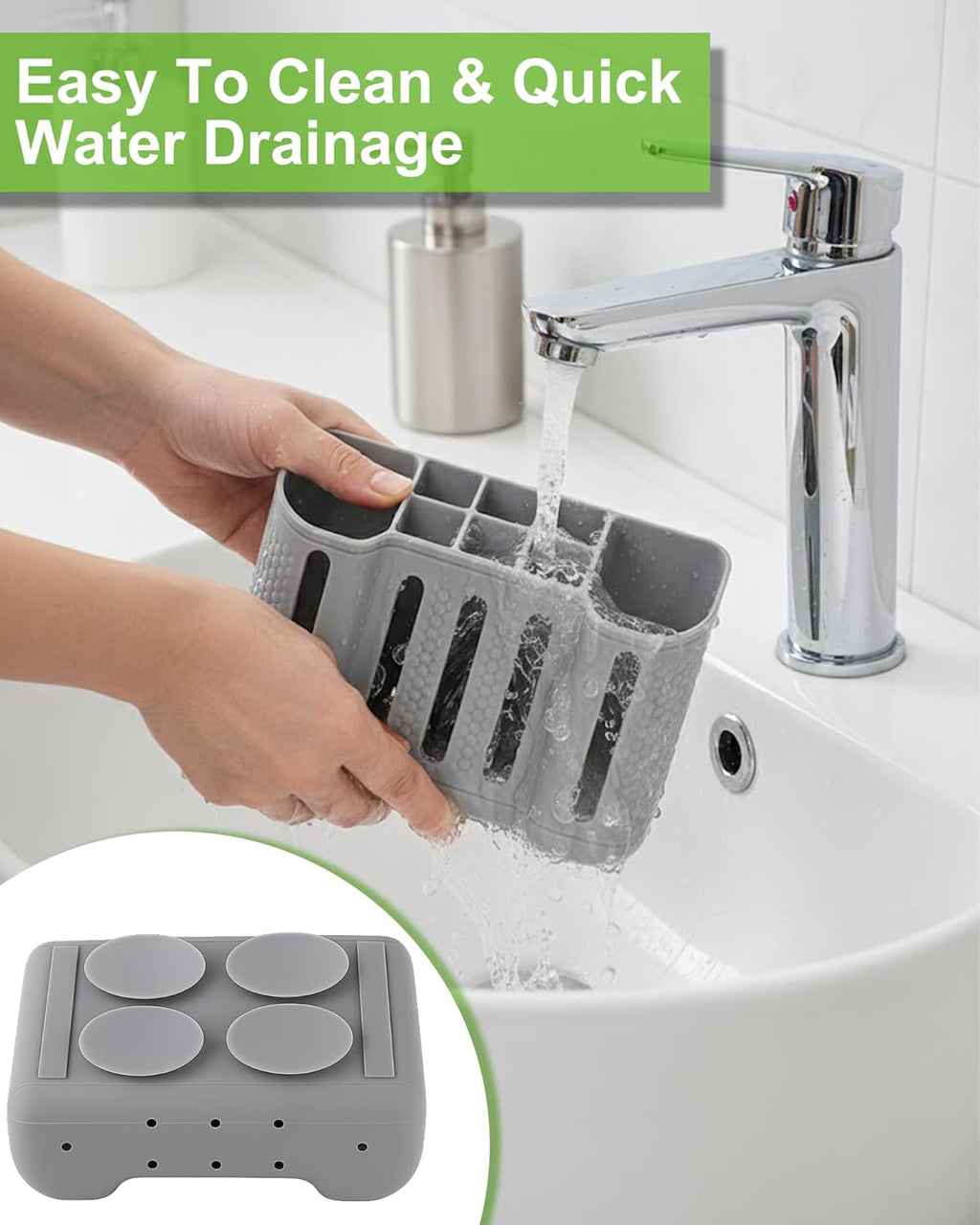 Tooth Brush Holder for Bathroom, Silicone Toothbrush Holder with Drainage, Bathroom Organizers and Storage, 8 Slots Kids Electric Toothbrush and Toothpaste Holde Drainage