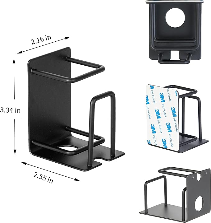 Stainless Steel Adhesive Wall Mounted Toothbrush Holder, 3 in 1 Organizer for Toothbrush, Toothpaste, and Cup (Black (2 Pack))