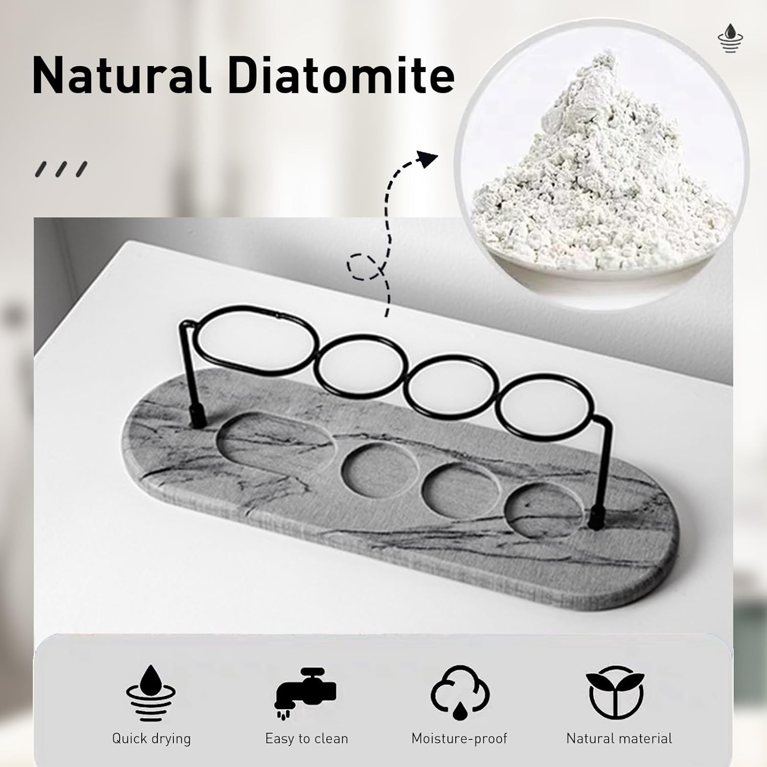 Toothbrush Holders for Bathroom, Metal Toothbrush Organizer with Diatomite Base, Water Absorption Quick Drying Bathroom Organizers and Storage,for Electric Toothbrush,Toothpaste,Razor,Makeup.