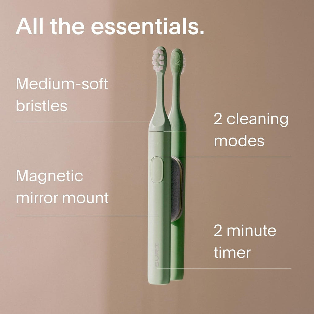 SURI 1.0 Sonic Electric Toothbrush | 1 Month+ Battery | Designed in California | Sustainable Electric Toothbrush for Adults | Travel Toothbrushes | Tooth Brush | Green