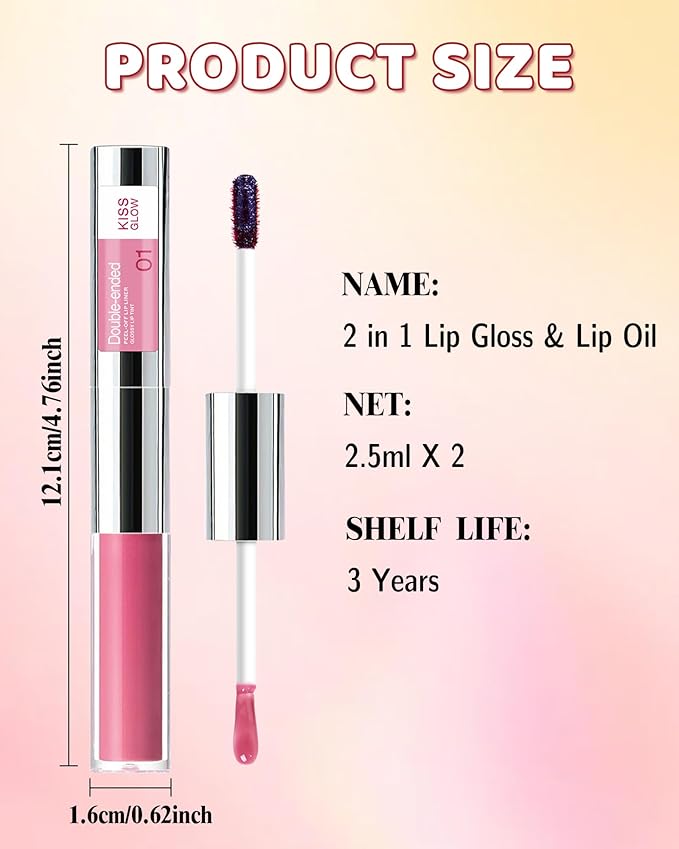 Dual Ended 2 in 1 Peel Off Lip Stain & Lips Gloss Kit, Waterproof Long Lasting Qiciy Tattoo Lip Gloss Color Peel Off Lips Liner, Tinted Liquid Lipstick, Matte & Glossy Womens Makeup-04 Warm Pink