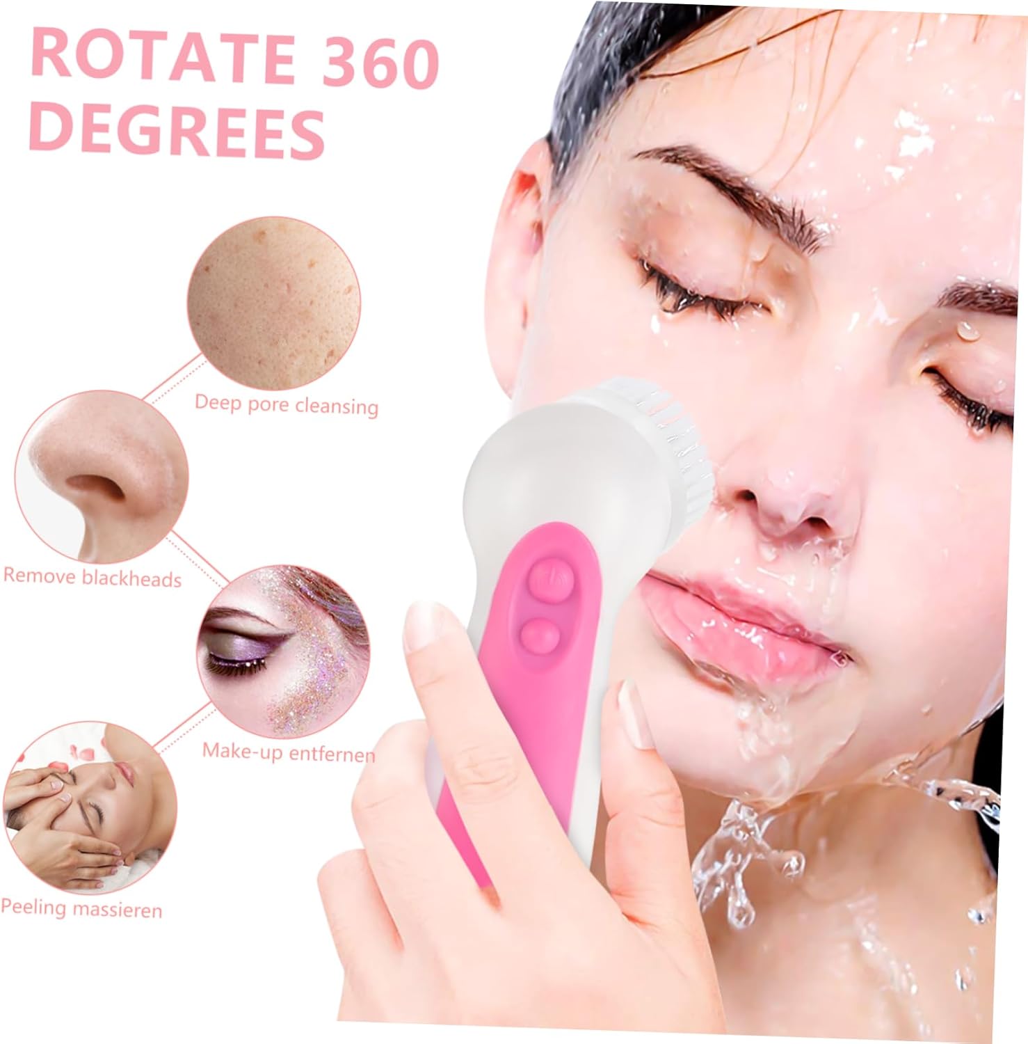 Electric Facial Cleansing Brush Heads Rotating Pore Cleaning Tool for Daily Use Rosy