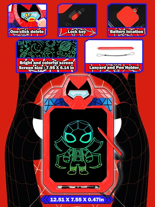LCD Writing Tablet for Kids 10 Inch Spider Hero for Toddler 3 4 5 6 7 8 - Paint, Doodle Board, Drawing Pad - Travel Toys, Road Trip Car Activities, Birthday Christmas Gift Boys & Man