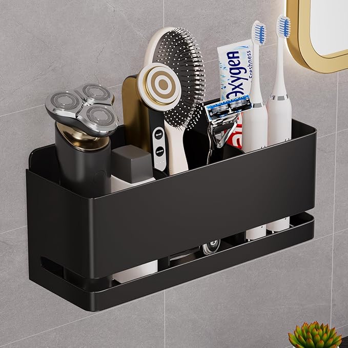 Aluminum Electric Toothbrush Holder - Bathroom Wall Mounted Toothbrush Holder (Black, Three Slot)