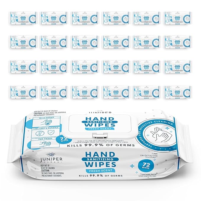 24 Pack Hand Sanitizing Wipes, 1728 Count Disposable Hand Sanitizer Wipes, Fresh Scent, Lint Free & Durable