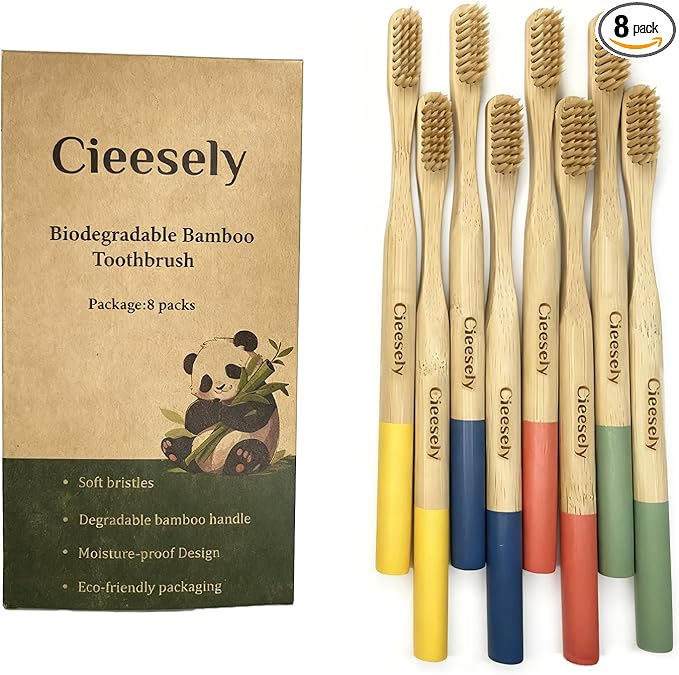 8 Pack Bamboo Toothbrushes - Soft Bristles, BPA Free, Eco-Friendly Natural Wooden Toothbrushes for Adults & Family, Zero Waste Compostable Handle