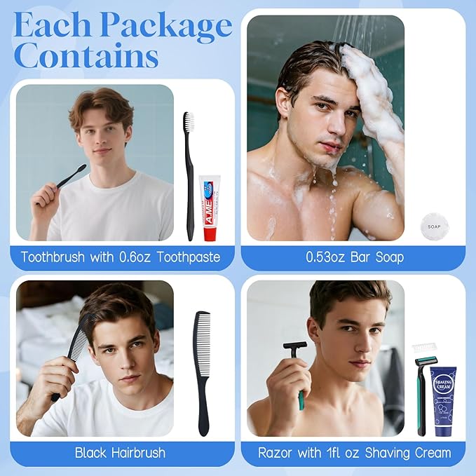 Disposable Toiletry Kits, 6 In 1 Bulk Travel Size Hygiene Care Packages,Essential Men Women Individually Wrapped Personal Toiletries Set for Hotel, Charity/Guests/Shelter/Homeless (40 Pack)