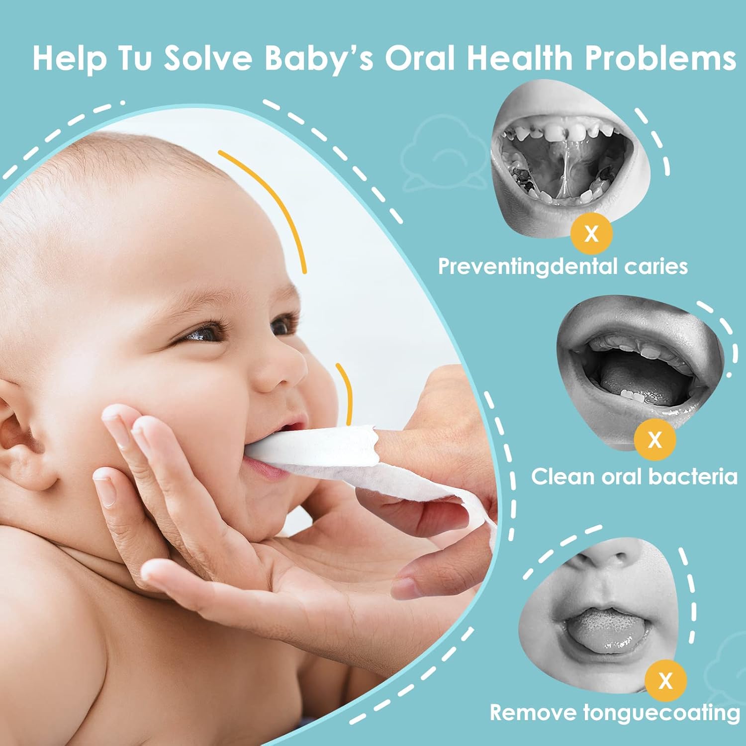 dearlomum Toddler Baby Dry Wipes, Newborn Tongue Cleaner, 60PCS Disposable Infant Wipes Clean Mouth,Gauze Gum Cleaner Toothbrush Baby Oral Cleaning Stick Dental Care for 0-36 Month