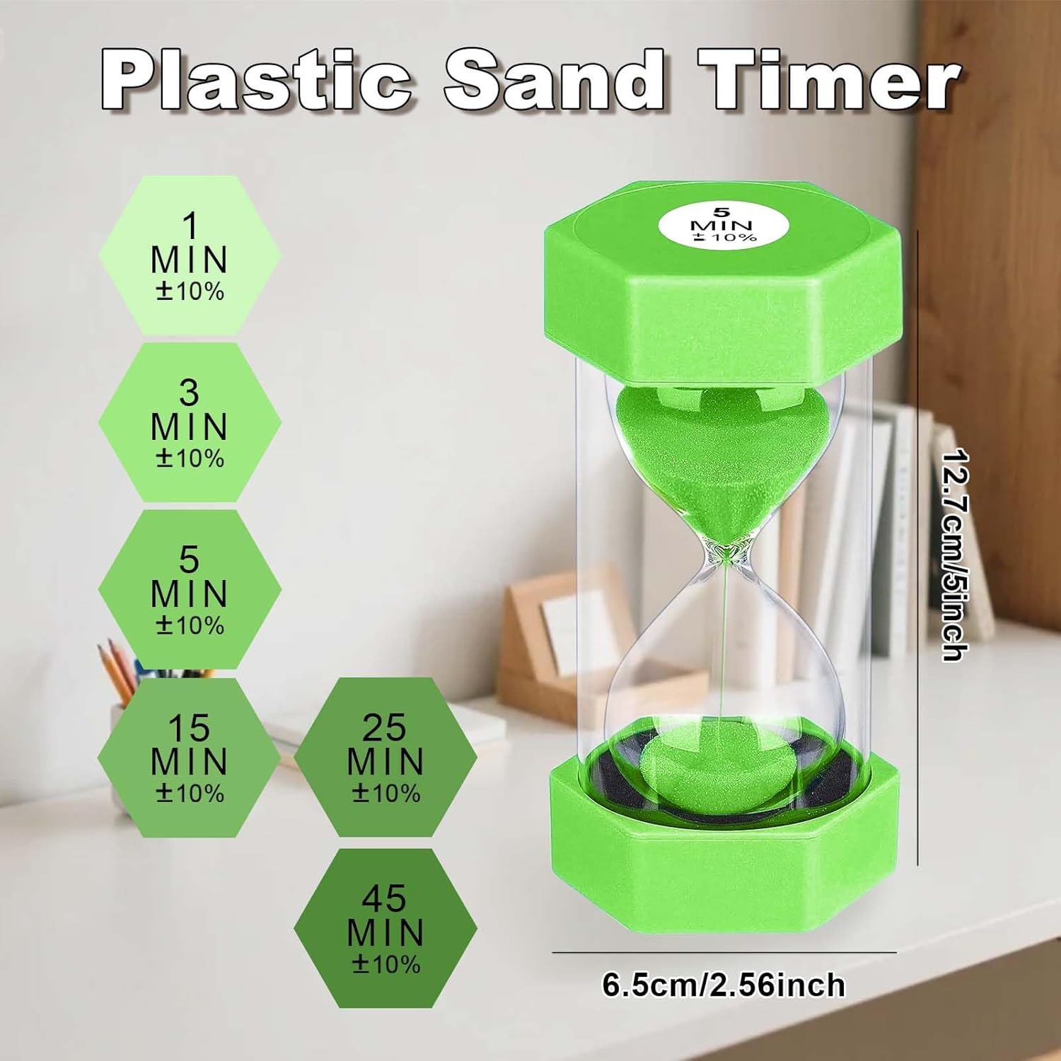 25 Minute Hourglass Sand Timer, Plastic Sandglass Watch Timer, Unbreakable Green Sand Clock Hour Glass 25 Min for Classroom, Games (Green)