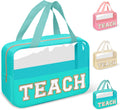 Teacher Appreciation Gifts Chenille Letter Clear Makeup Bag TEACH Pouch, Preppy Waterpoof Makeup Cosmetic Bag with Zipper Graduation Retirement Birthday Teacher Essentials Gifts for Women(TEACH-Green)