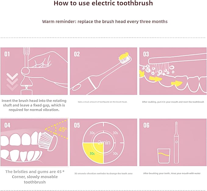 Electric Toothbrush for Woman Bling Diamond Decor Portable Travel Essentials for Couple Gifts Toothbrush with 3 Replacement Heads 6 Modes（Silver & Pink