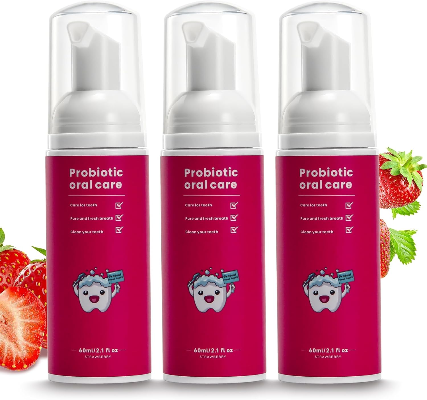 Fluoride Free Foam Kids Toothpaste - Natural Teeth Clean and Whitening Toothpaste with Mint Flavor, Mint Flavor for U Shaped Toothbrush Travel Size (3Strawberry)