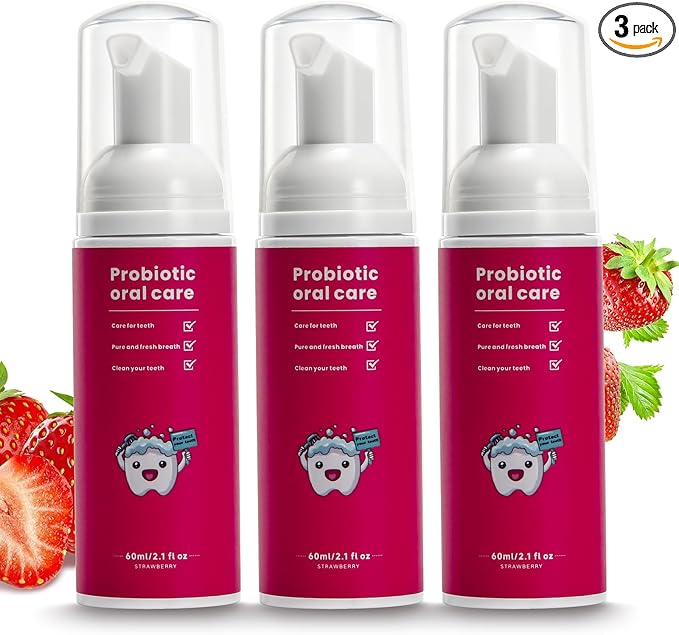 Fluoride Free Foam Kids Toothpaste - ELOTAME 3 Pack Toddler Natural Teeth Cleaning Toothpaste with Strawberry Mint Flavor,Travel for U Shaped Toothbrush