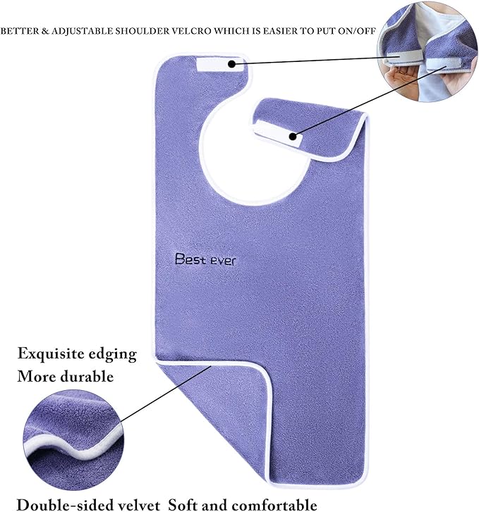 3 Pack Adult Bibs, Microfiber Super Soft Eating Cloth for Adults, Disabled, Adjustable, Dining Clothing Protector