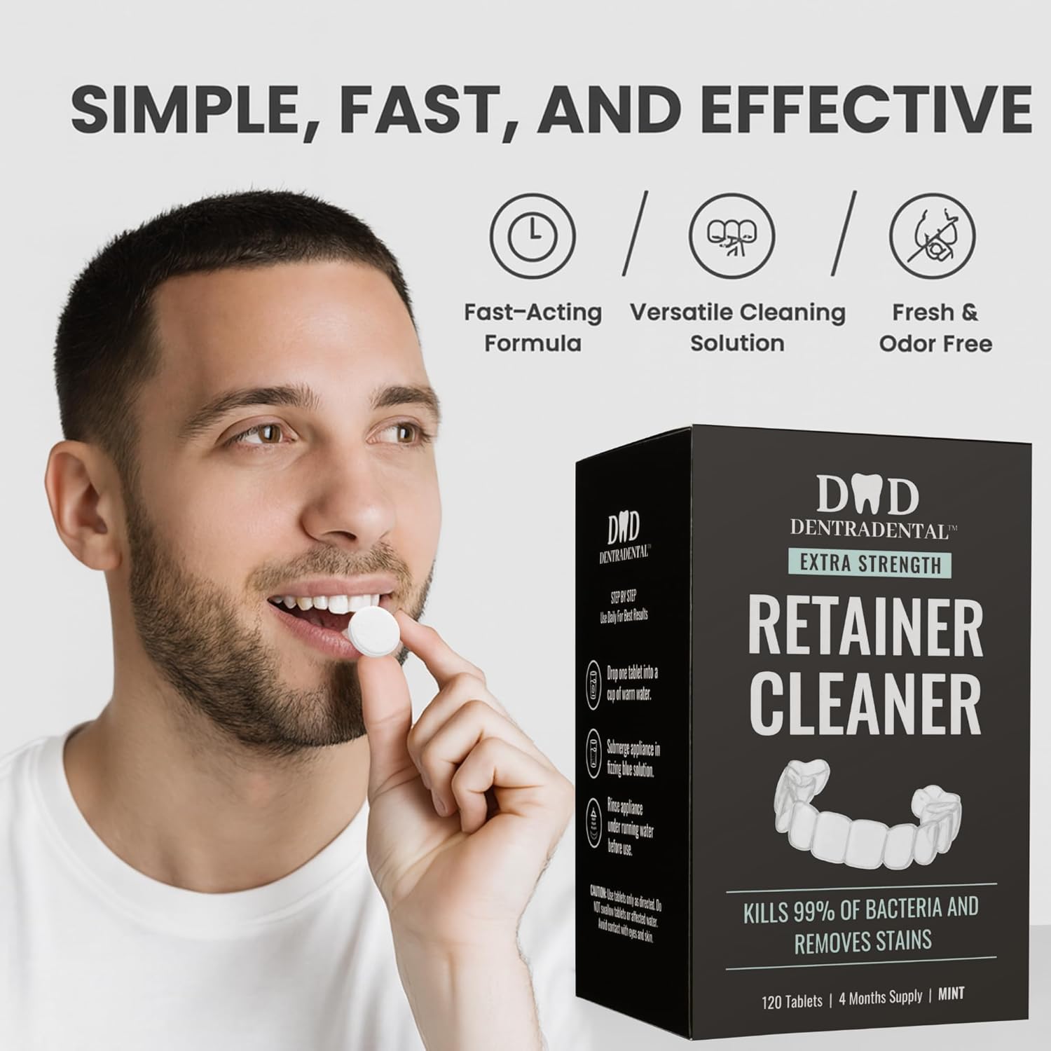 120 Count Retainer Cleaner Tablets for Aligner, Mouth Guard, Night Guard and More. Cleaning Tablets for Ultrasonic Cleaners - Fresh in 3 Minutes - 4 Month Supply - Mint