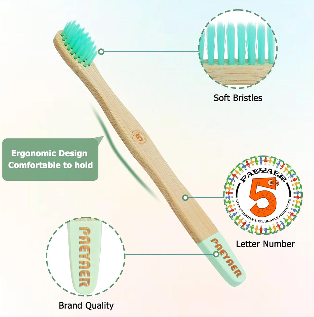 6 Pack Bamboo Kids Toothbrushes - Extra Soft Toothbrush for Kids - Natural Toothbrush Set Designed for Children Ages 3 and Up (Multicolor)