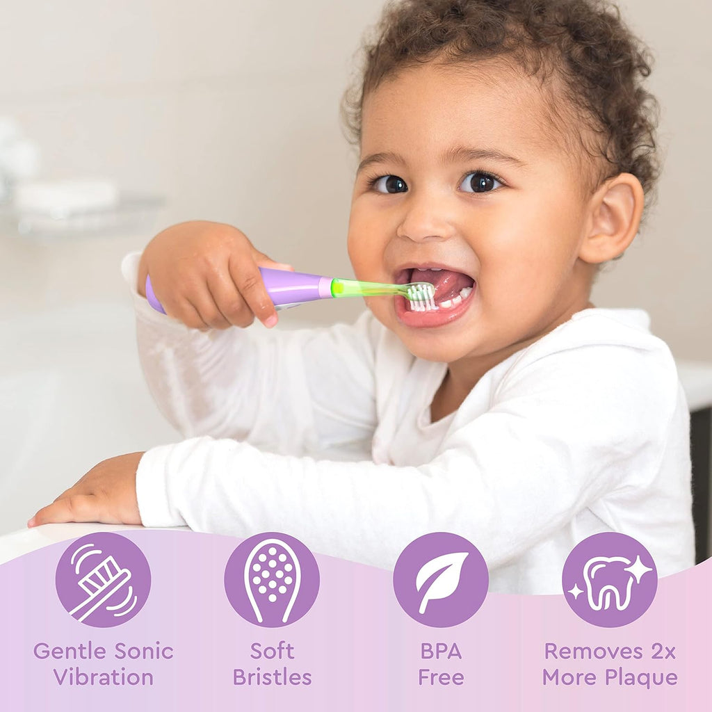 Brusheez Little Toddlers’ Sonic Toothbrush - Safe & Gentle Toothbrush for Ages 1-3 with Built-in, Light-Up 2-Minute Timer, Extra Brush Head, & Storage Base for First-Time Brushers (Lucky The Unicorn)