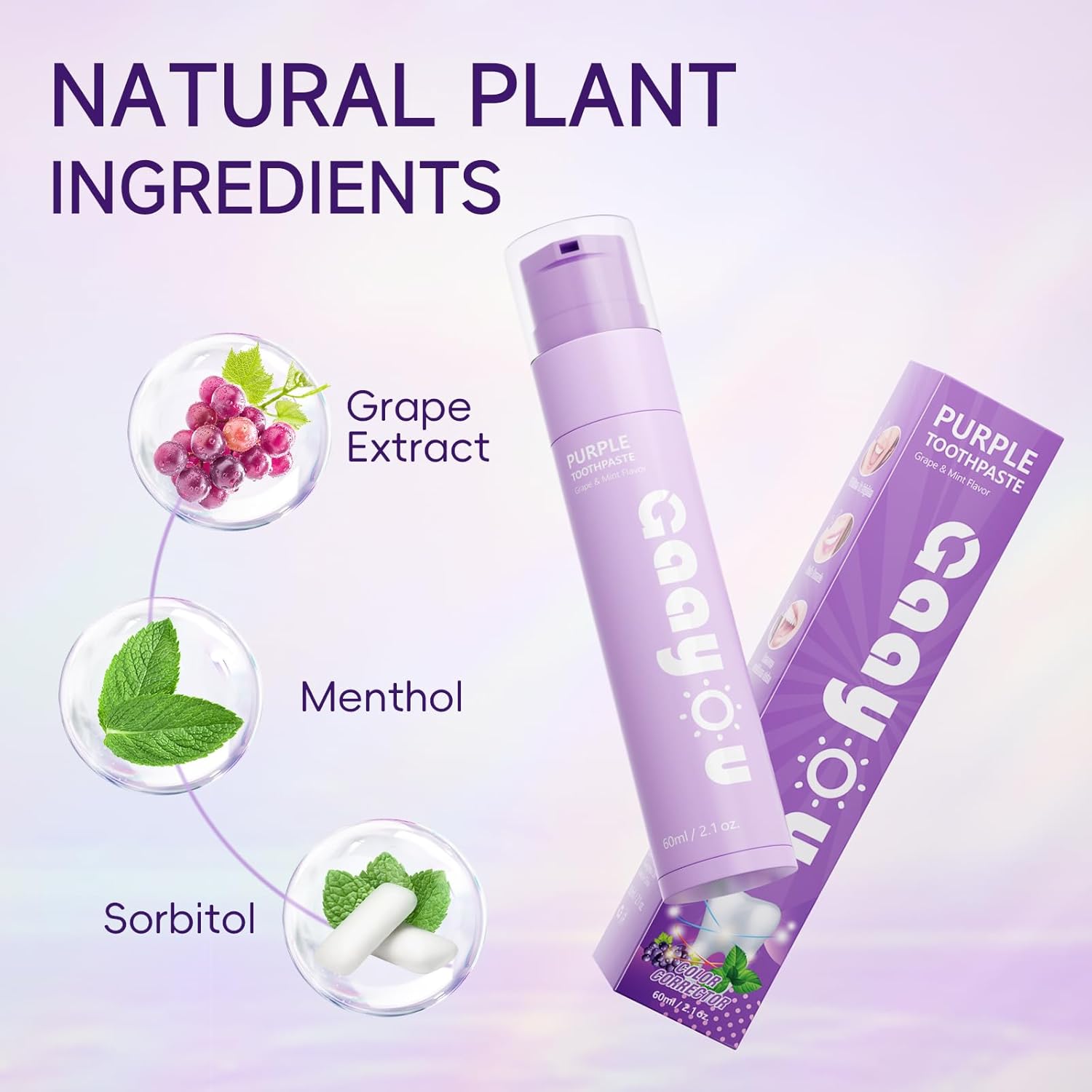 Purple Teeth Whitening - Purple Toothpaste for Teeth Whitening V34 Color Corrector Purple Toothpaste Grape & Mint Flavor for Tooth Stain Removal