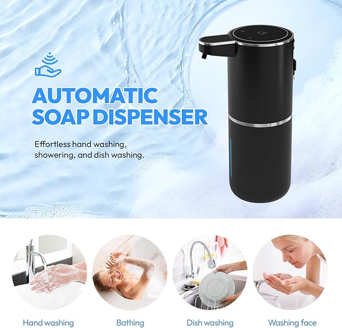 2 Pack Automatic Soap Dispenser Touchless,Liquid Hand Soap Dispenser 12.8oz USB 4levels Adjustable Dispenser Electric Wall Mounted Smart for Bathroom and Kitchen Dish Soap，Easy for Toddlers(Black)