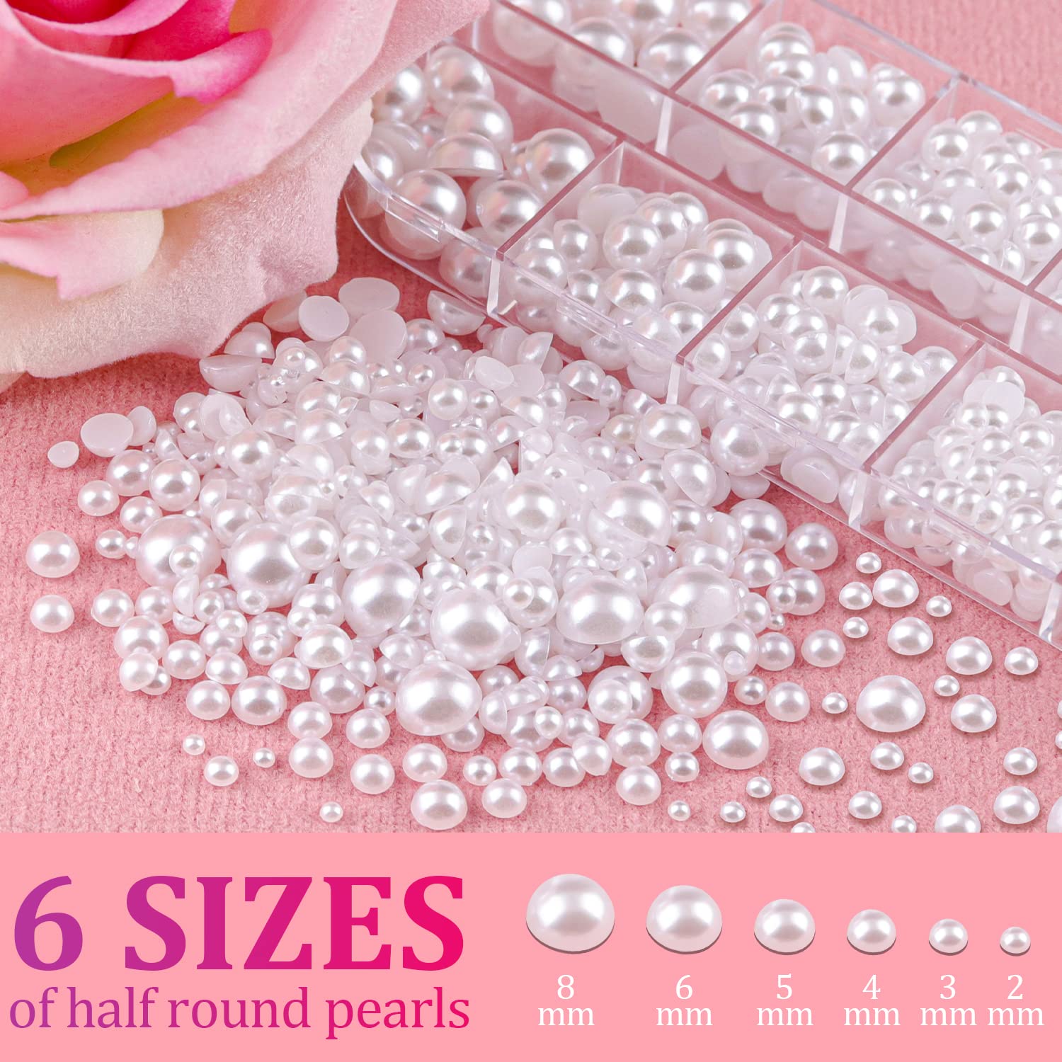 2700 Pcs Flat Back Pearls Kits, 1 Box of Flatback White+1 Box of Beige Small Half Round Pearls with Pickup Pencil and Tweezer for Nail Art Face Makeup Graduation Cap Decorations DIY and Craft