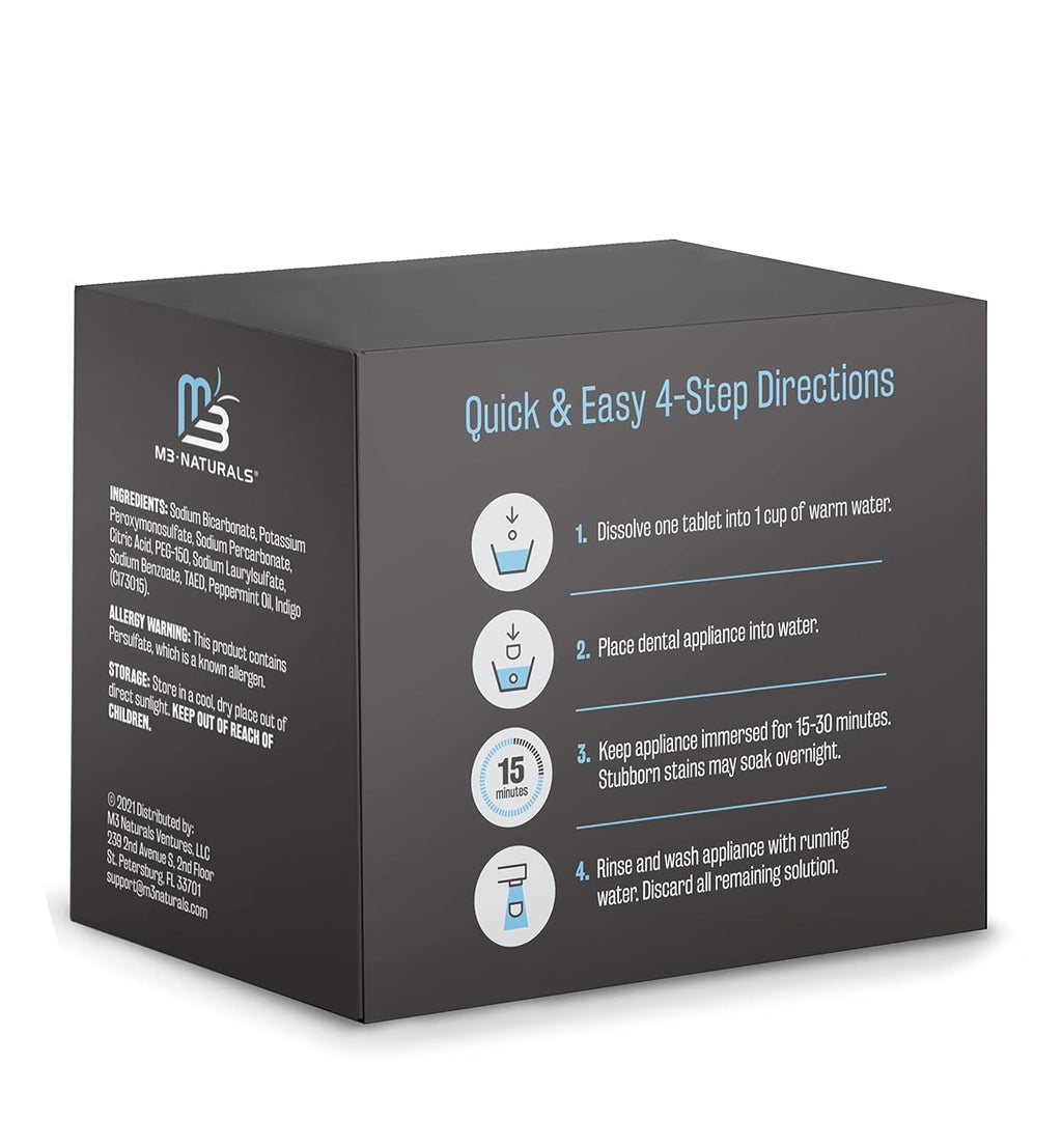 Retainer and Denture Cleansers 240 Tablets Removes Bad Odors Discoloration Stains Plaque for Cleaning Invisalign Mouth Guard Night Guard and Removable Dental Appliances by M3 Naturals