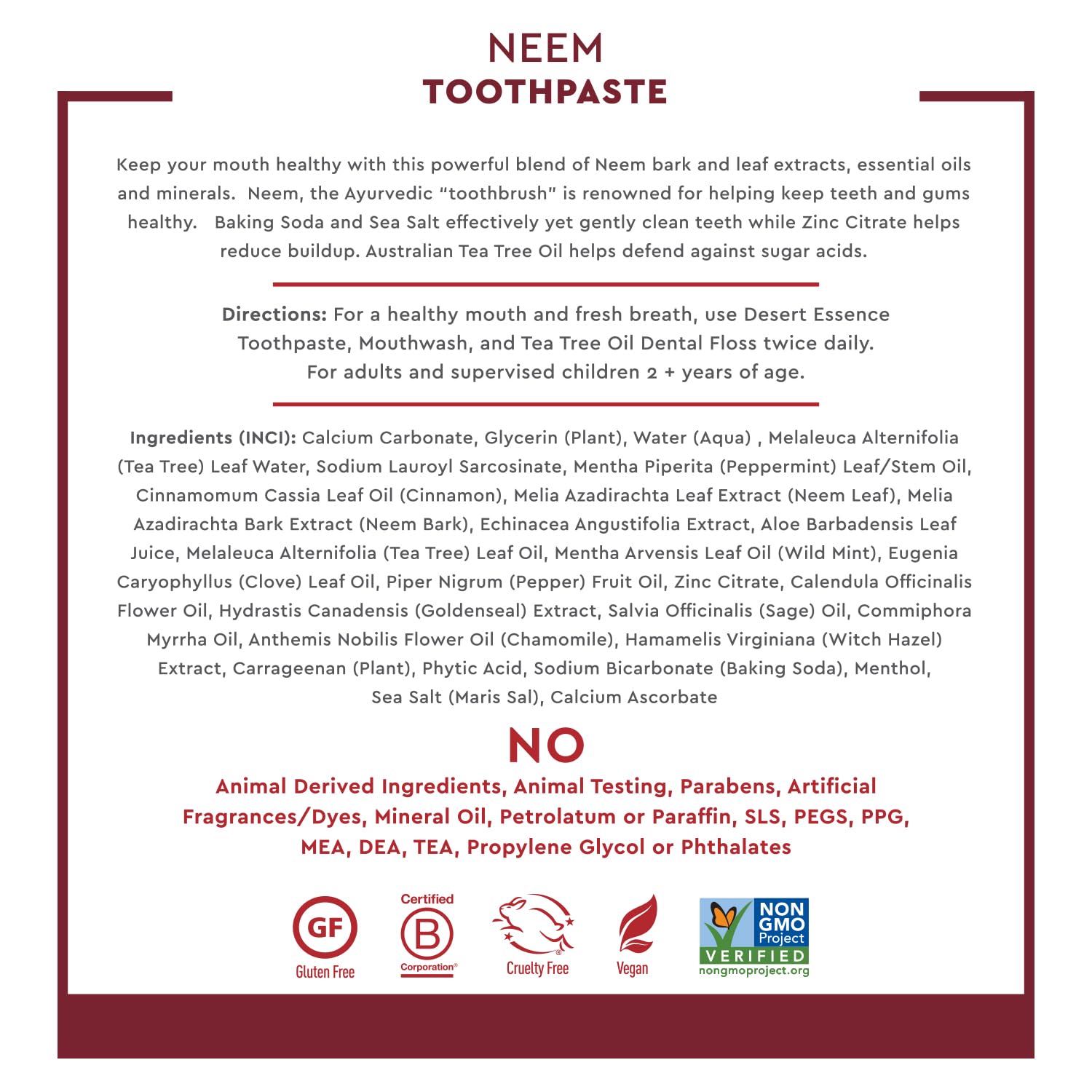 Desert Essence Natural Neem Toothpaste - Cinnamint - 6.25 Oz - Pure Essential Oil - Baking Soda - Complete Oral Care - Sea Salt - Refreshing Taste - Promotes Buildup Reduction