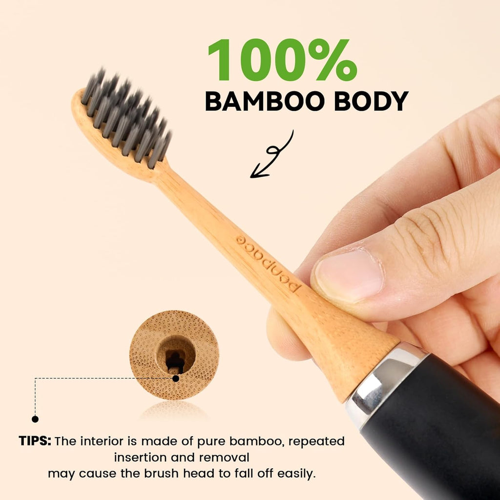 Bamboo Toothbrush Heads Compatible with Philips Sonicare, Soft Charcoal Infused Bristles, Whitening & Deep Cleaning
