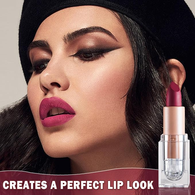 Matte Nude Lipstick Velvet Lip Gloss Non-Fading Non-Sticky Cup Nude Lipstick Matte Lip Stain Long Lasting Waterproof Lipstick for Women Girls Daily Lip Makeup-611 Wine Red