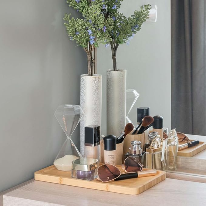 Sieral 3 Pcs Bamboo Tray for Bathroom Bamboo Vanity Bathroom Counter Organizer Decorative Tea Serving Tray for Dresser Coffee Table Home Toilet Tank Candle Perfume (11 x 5.9 Inch)