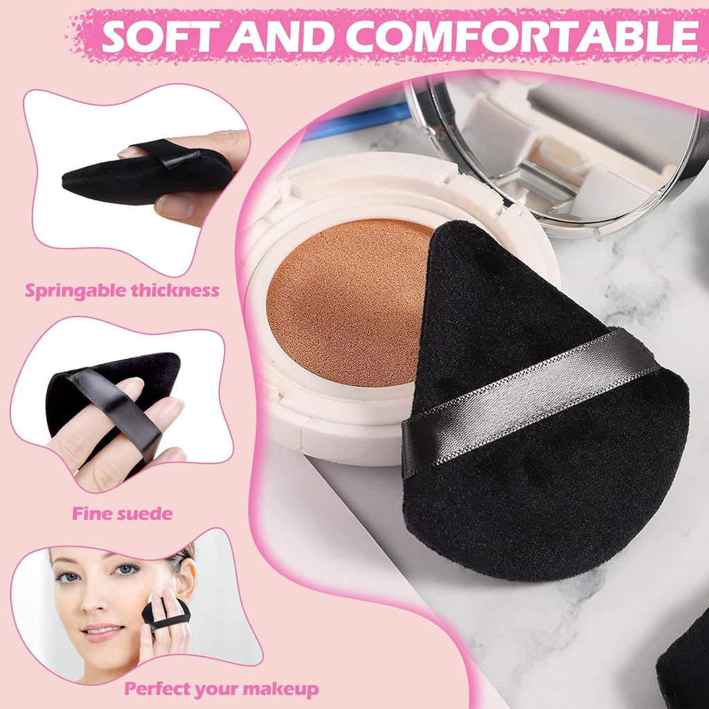 24 Pieces Powder Puff Face Triangle Powder Puff Soft Velour Makeup Puff Velour Puffs for Face Wet and Dry Cosmetic Foundation,Body Powder Blender Loose Mineral Powder Makeup Tool(Black,24 Pcs)