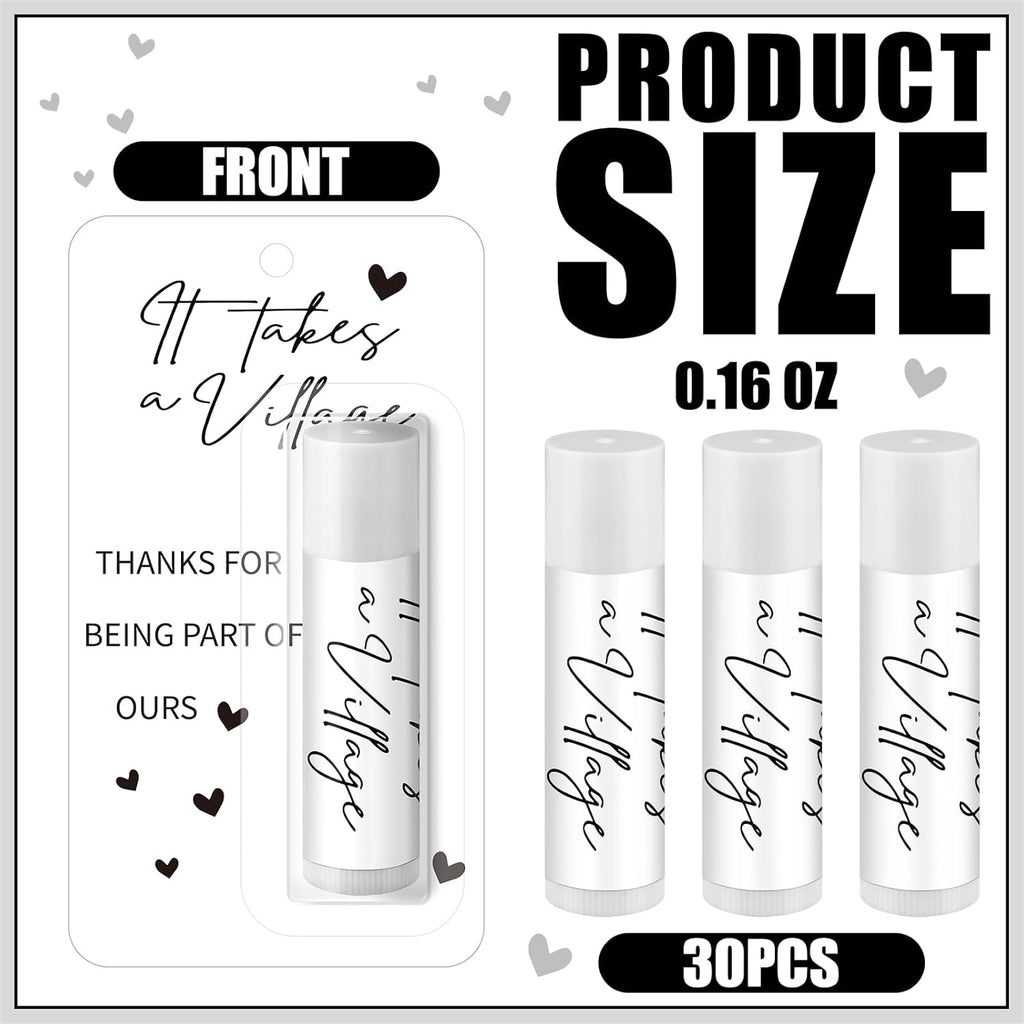 30 Pack Christmas Employee Appreciation Gift Lip Balms Bulk Staff Teacher Team Volunteer Thank You Gift Thanksgiving Christmas Appreciation Party Favor for Women Men(It Takes A Village,White)