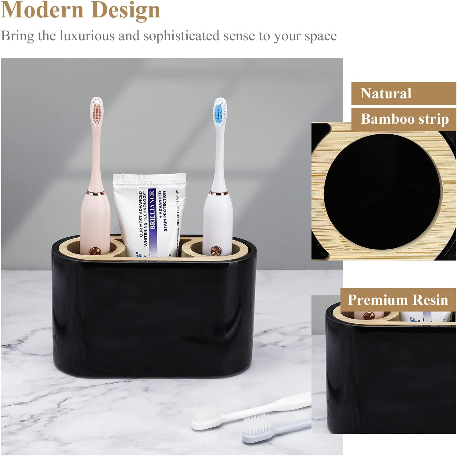 Shinowa Toothbrush Holder,Premium Toothbrush Organizer,Bathroom Storage Organizer for Electric Toothbrush, Toothpaste, Razor, Comb, Black