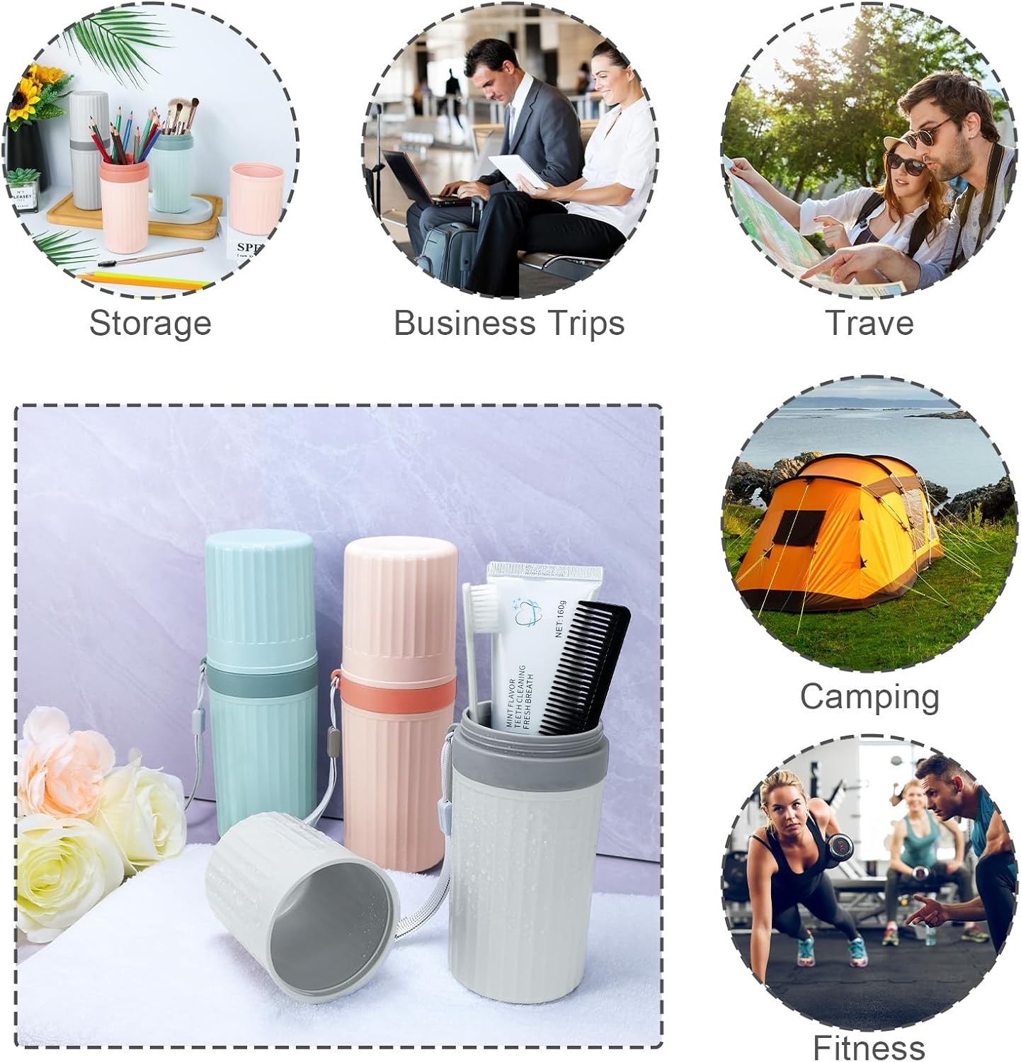 Mulbozy Travel Toothbrush Holder, Large Travel Toothbrush Cup Case, Portable Travel Toothbrush Toothpaste Makeup Storage for Business Trip Camping School - Gray