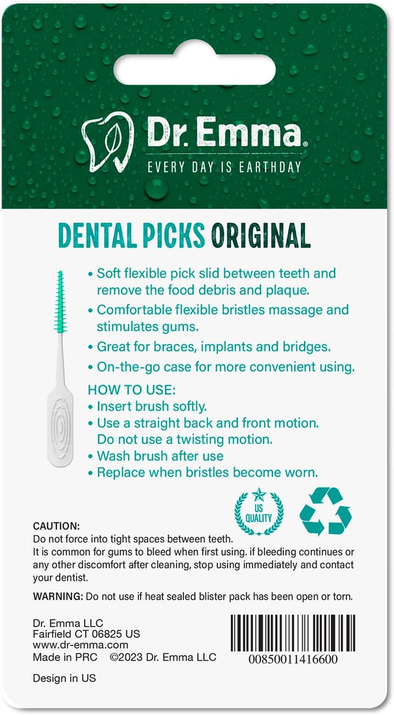 Dr. Emma Original Dental Picks Mint Soft Rubberized Tooth Picks Easy to Use Brush Picks 100Ct/Pack, 2 Packs (200Ct)