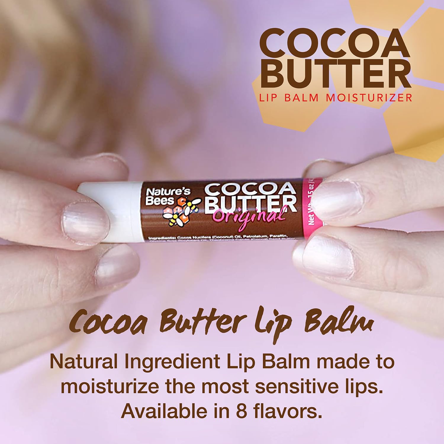 Nature's Bees Cocoa Butter Lip Balm, Lip Care for Dry Lips, Made with Coconut Oil, Beeswax, Vitamin E, Aloe, and Shea Butter, 0.15 oz Each, 3 Flavors Coconut, Cherry, and Mint, 24 Pack