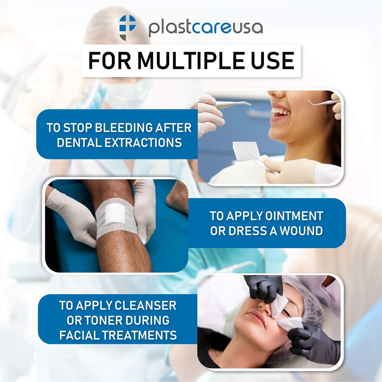 1000 Count 2x2 Gauze Pads - Soft 4-Ply Non Woven Sponges - Non Sterile Dental & Esthetic Wipes - All Purpose Medical Gauze Squares for First Aid, Surgical, Wound Dressing (5 Packs of 200)