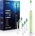 7AM2M Sonic Electric Toothbrush with 6 Brush Heads for Adults&Kids, One Charge for 120 Days, Wireless Fast Charge, 5 Modes, 40000VPM Powered Toothbrush, 2 Minutes Built in Smart Timer (Light Green)