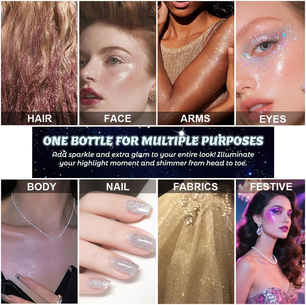 Purple Glitter Spray for Face and Body, Rich Color Loose Shimmer Powder Long Lasting Sparkly Spray High Gloss Makeup for Women Rave Festival Prom Stage Wedding Party, #11