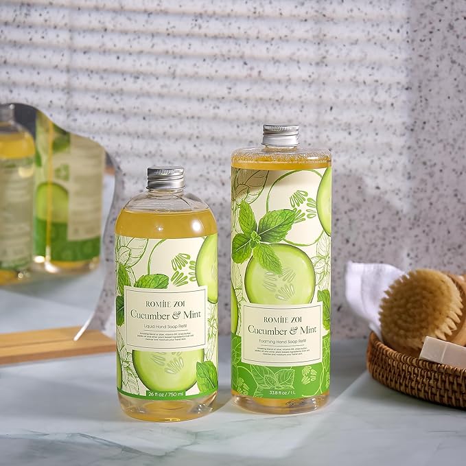 ROMIIE ZOI Foaming Hand Soap Refill, Cucumber&Mint, Gentle & Moisturizing Formula, 1000 ML/ 33.8 FL OZ