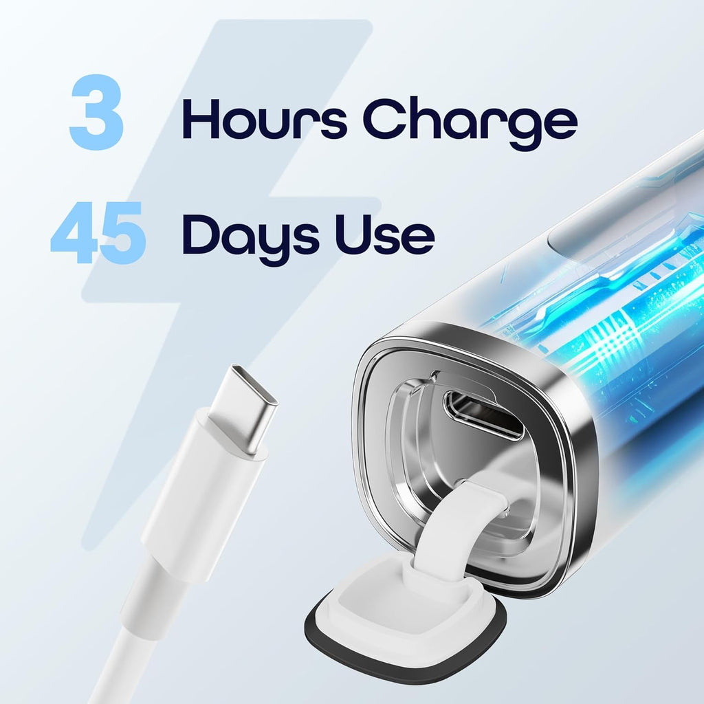 7AM2M Sonic Electric Toothbrush for Adults High Power Rechargeable Toothbrushes with 6 Brush Heads,5 Adjustable Modes, Built-in 2-Minute Smart Timer,3 Hours Fast Charge for 45Days White
