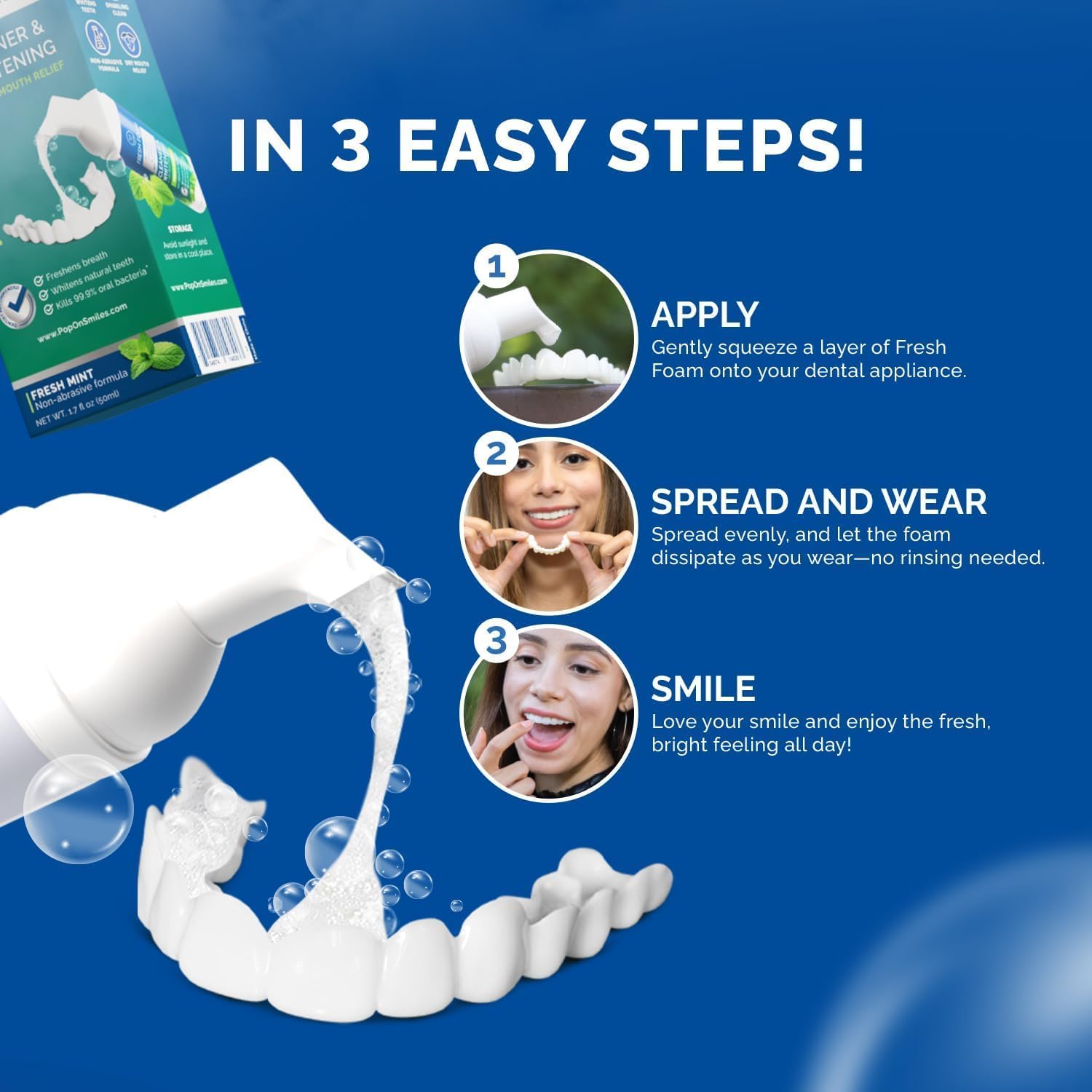 Aligner & Retainer Cleaner Foam – Dry Mouth Relief, Compatible with Invisalign, Aligners, Retainers, Mouth Guards, Night Guards, Veneers, Whitens, Freshens, 3% Hydrogen Peroxide, Mint - 50ml, 2 PC
