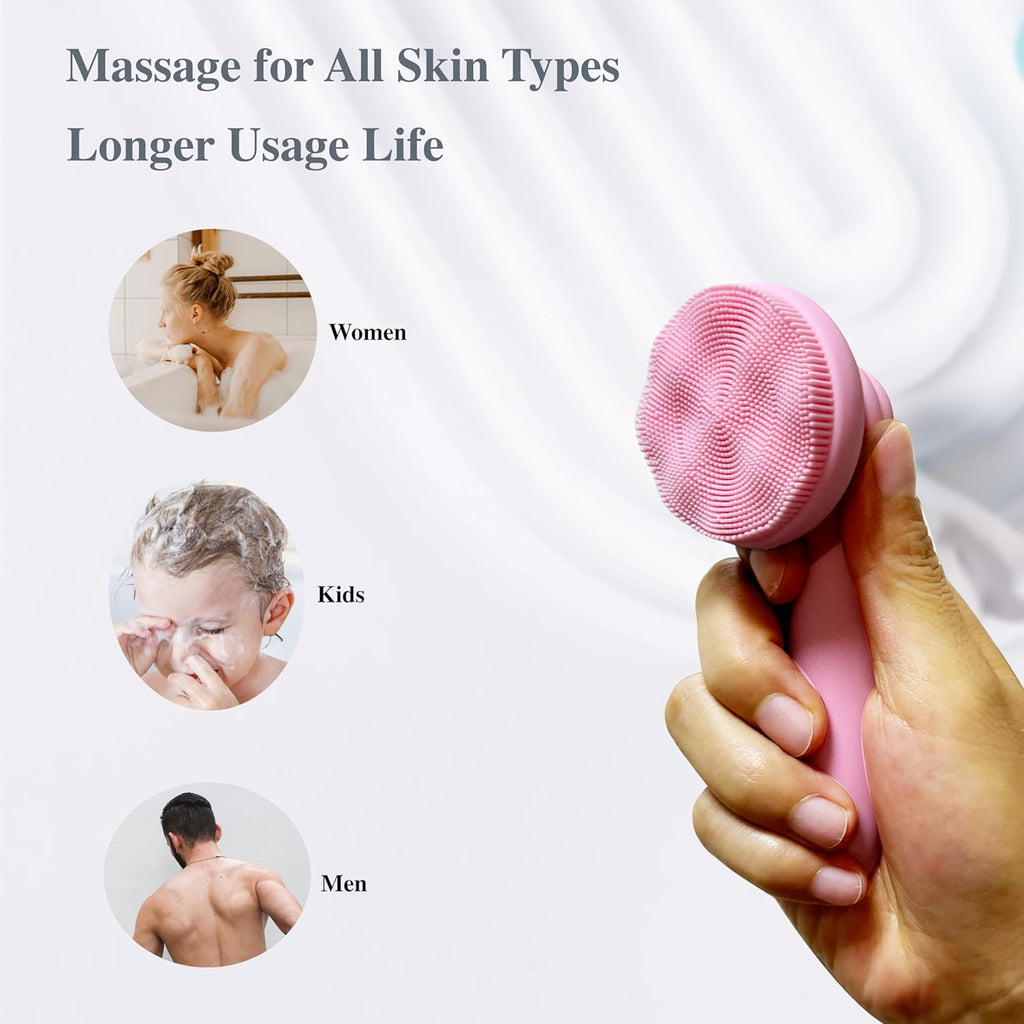 2 PC Silicone Facial Cleansing Brush Facial Scrubber Manual Exfoliating Facial Brush Face Cleanser Face Exfoliator Ultrafine Bristles for Sensitive Skin Easy to Clean Lather Well(Pink&Green)